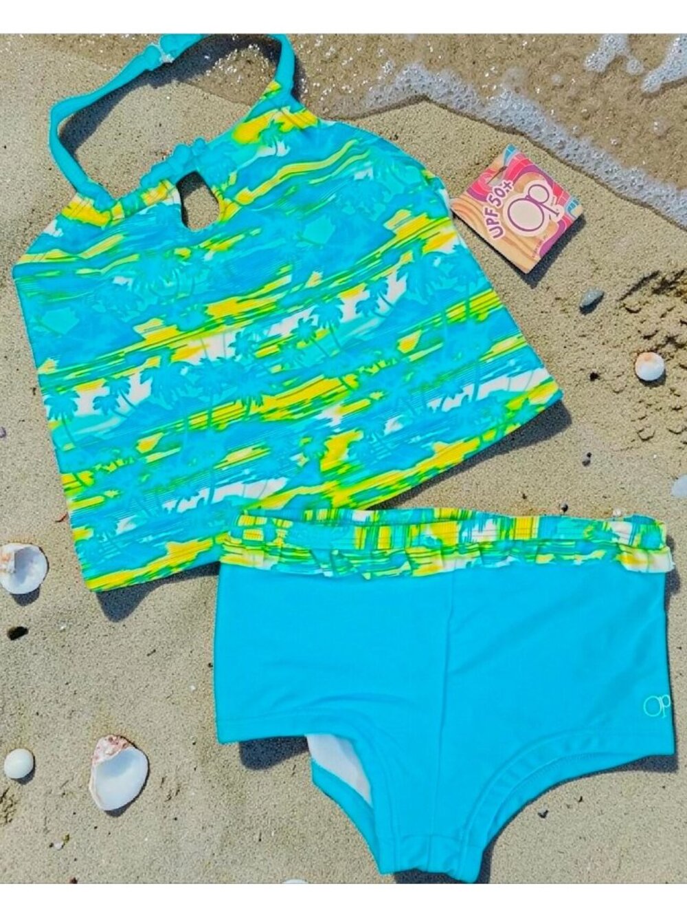 Baby Girls Two-Piece Tankini Swimsuit With Palm Print & UPF 50+ Sun Protection